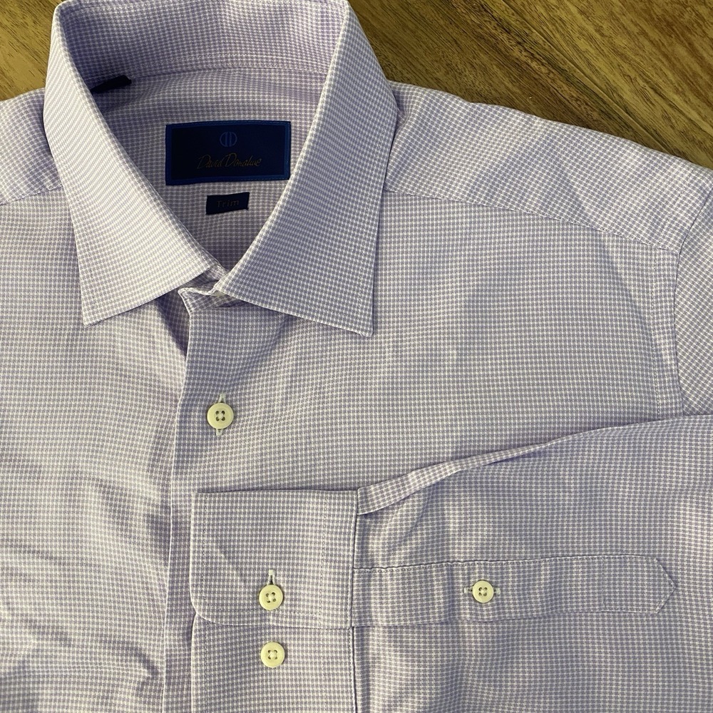 David Donahue Dress Shirt Men's 15.5 32/33 Purple White‎ Textured Cotton